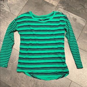 Green and navy striped shirt